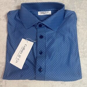 NWT Collars & Co Men Dress Collar Polo Shirt M Relaxed Featherweight Blue Print